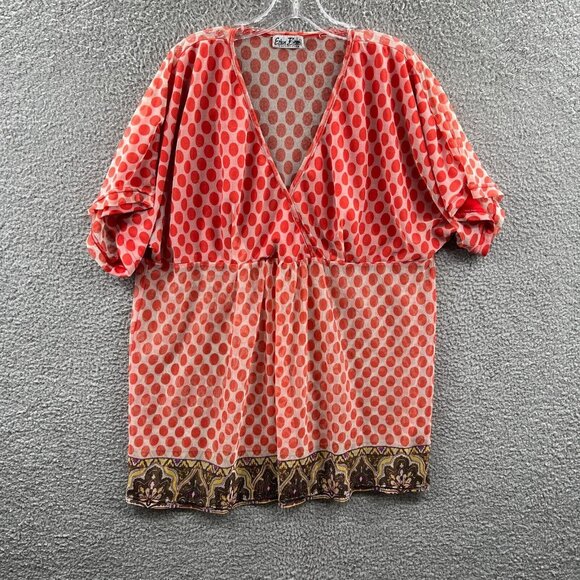 Erica Brooks Women Top Extra Large Pink Polka Dot Short Sleeve Pullover‎ BOHO - Picture 1 of 6